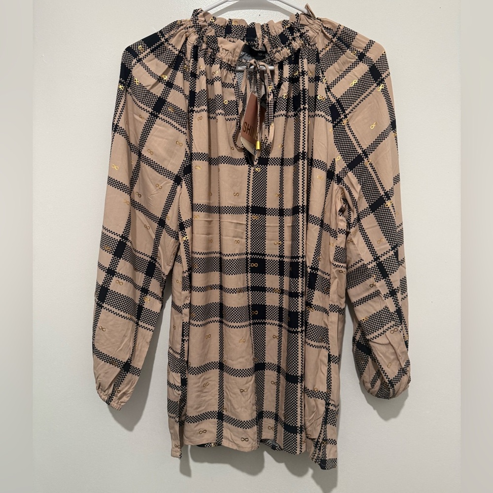 Nwt Harve Bernard Viscose Beige/black peasant style blouse